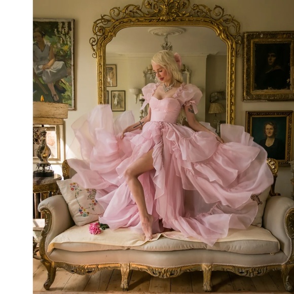 NWT Pink Mademoiselle Ruffle Layered Gown Maxi Dress Wedding Engagement Dress -L - Picture 5 of 17